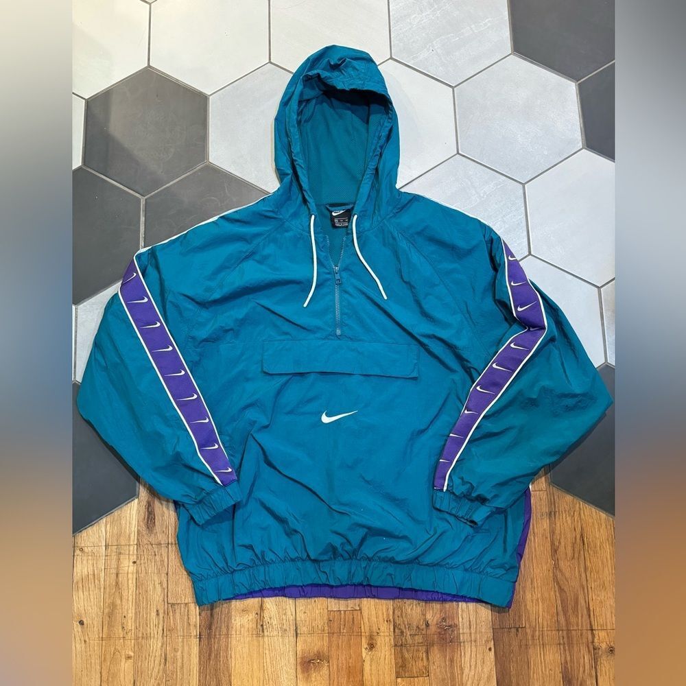 Nike streetwear Center Swoosh Color Blocked Aqua Berry Purple Anorak Jacket XL